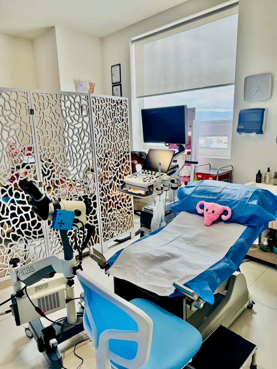 Área clínica equipada para estudios ginecológicos y procedimientos preventivos